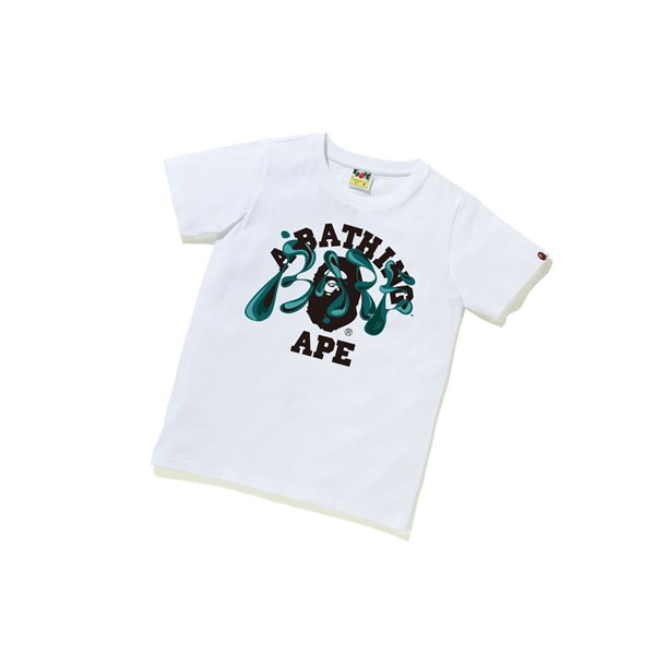 White A BATHING APE Marble Camo Liquid College Tee Short Sleeve Women's T Shirts | PR7489015