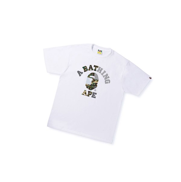 White A BATHING APE Military Crazy College Tee Short Sleeve Men's T Shirts | WT6794583