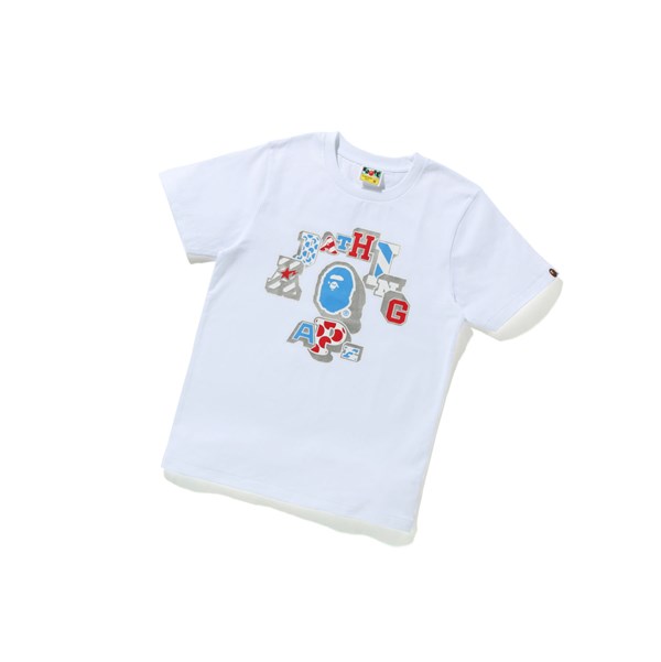 White A BATHING APE Mix Patched College Tee Short Sleeve Women's T Shirts | WC9078543