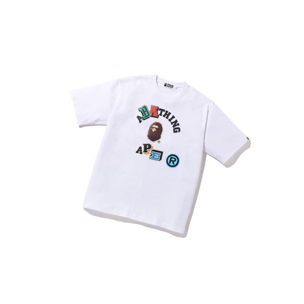 White A BATHING APE Multi Fonts Relaxed Fit College Tee Short Sleeve Men's T Shirts | AV7235084