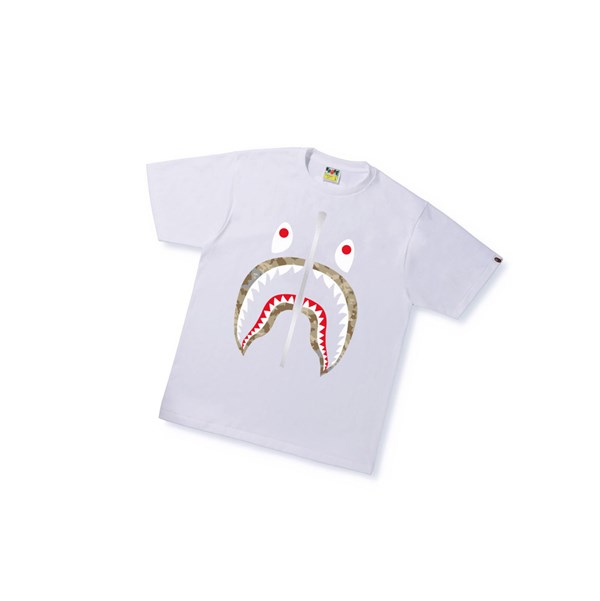 White A BATHING APE Sand Camo Shark Tee Short Sleeve Men's T Shirts | EC8407329