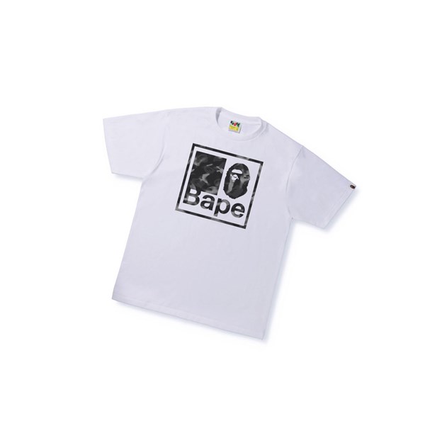 White A BATHING APE Stroke Camo Bape Quadrangle Tee Short Sleeve Men's T Shirts | TY7819306