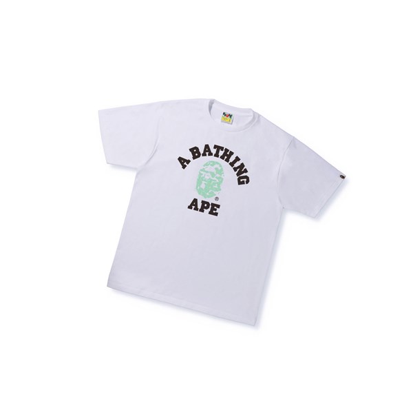 White A BATHING APE Text Code Camo College Tee Short Sleeve Men's T Shirts | CK7490863