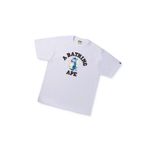 White A BATHING APE Tie Dye College Tee Short Sleeve Men's T Shirts | AV7602935