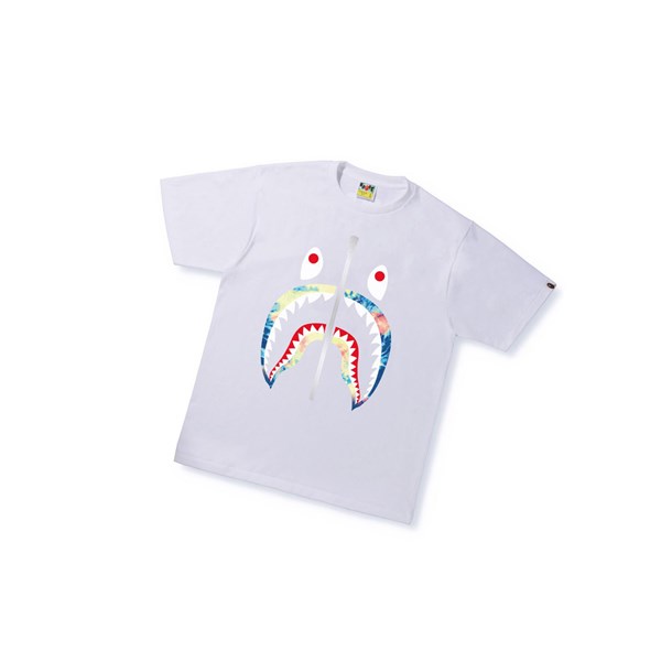 White A BATHING APE Tie Dye Shark Tee Short Sleeve Men's T Shirts | AR7064138