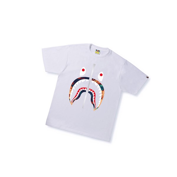 White A BATHING APE Tie Dye Shark Tee Short Sleeve Men's T Shirts | DZ7495360