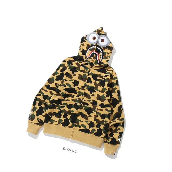 Yellow A BATHING APE X Minions 1st Camo Minions Shark Full Zip Throughs Men's Hoodie | QY0947651