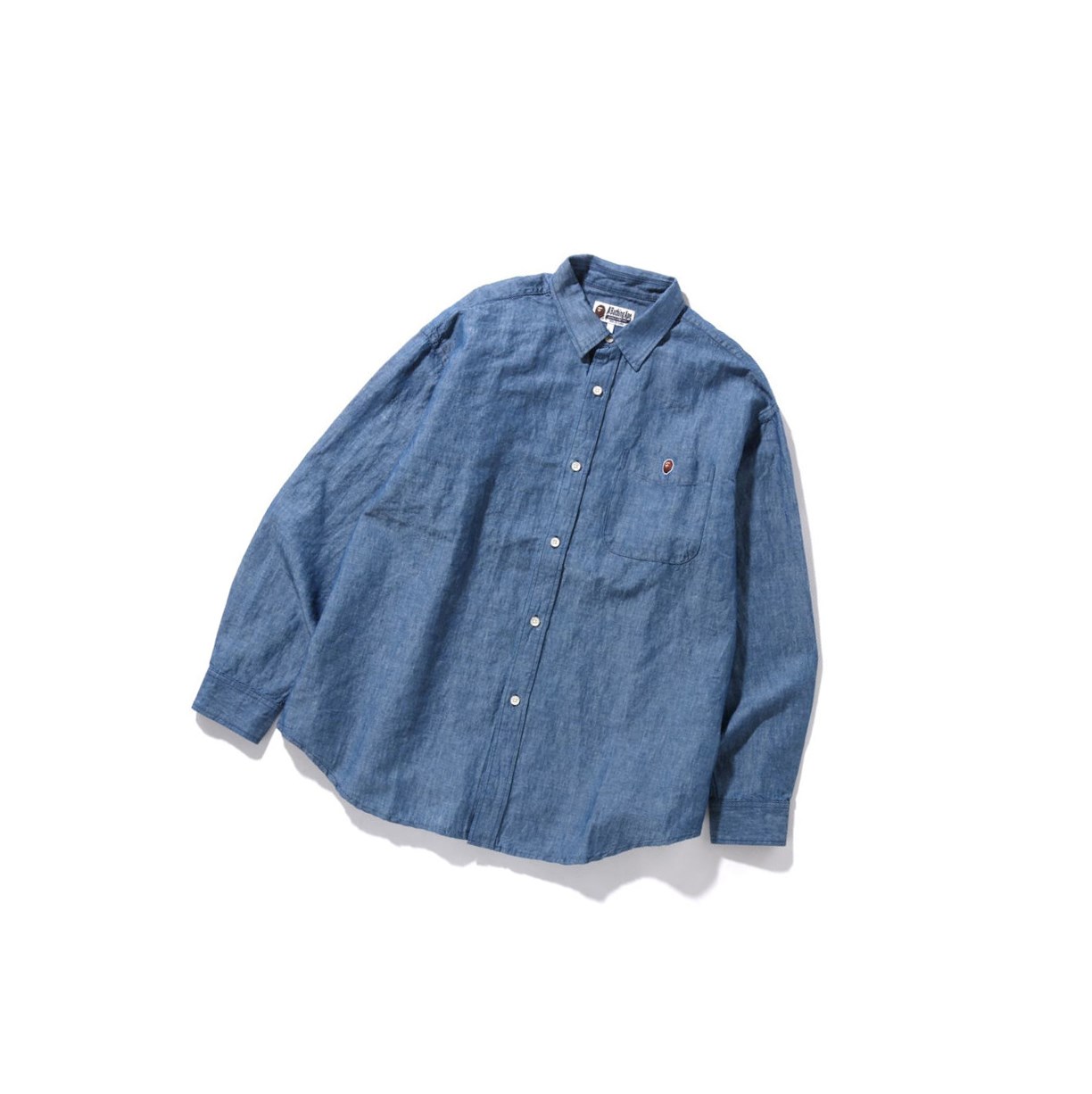 Acid Blue A BATHING APE Chambray Loose Fit Long Sleeve Men\'s Shirts | HL0927653