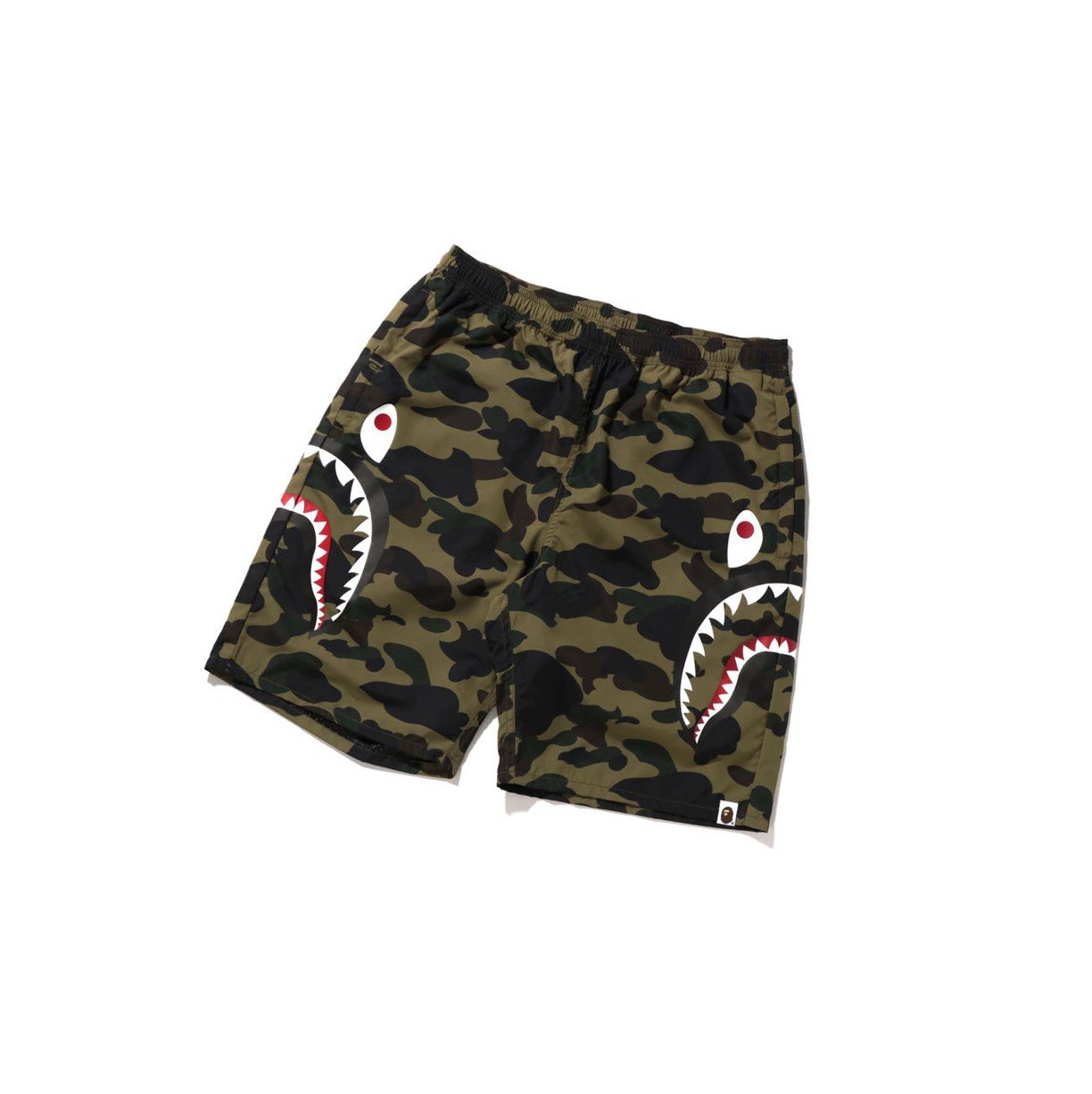 Army Green A BATHING APE 1st Camo Side Shark Beach Men\'s Shorts | KP2386147