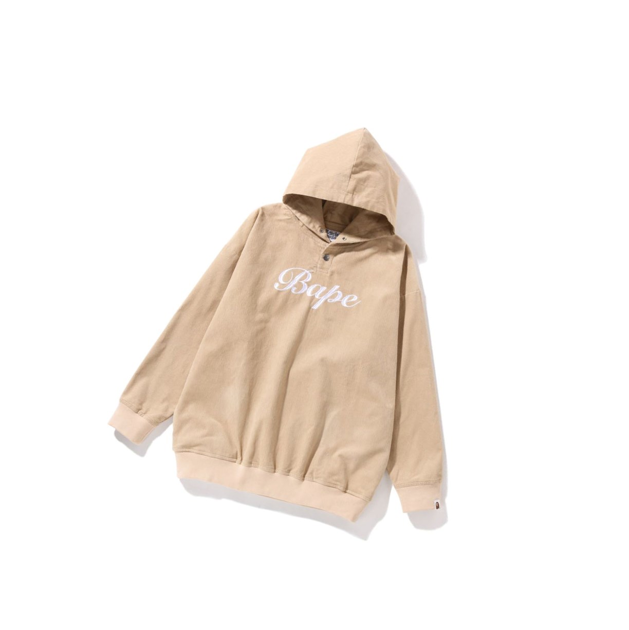 Beige A BATHING APE Bape Embroidery Corduroy Oversized Pullover Women\'s Hoodie | KZ4802695