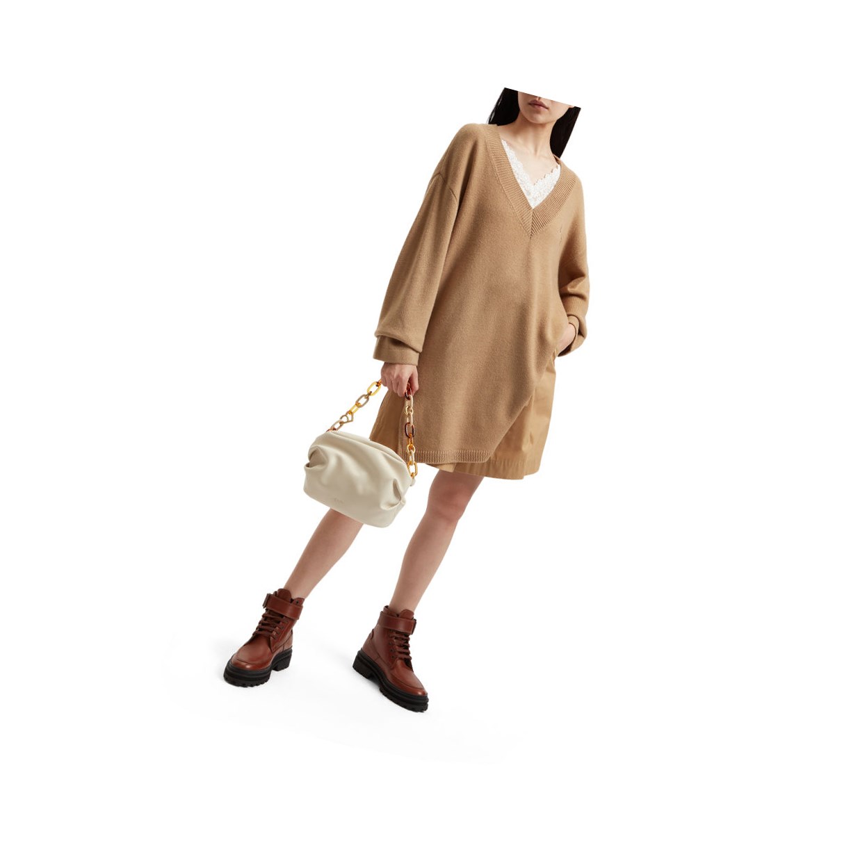 Beige A BATHING APE Oversized Knit Sweater V-neck Knitwear Women's Blouse | GD2597864