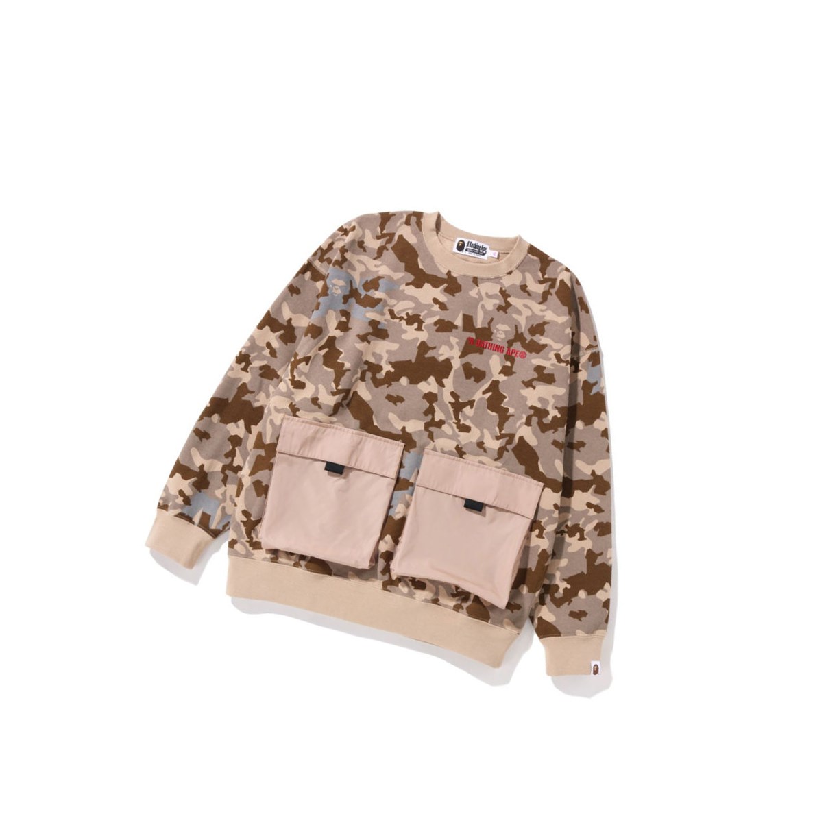 Beige A BATHING APE Sand Camo Big Pocket Oversized Crewneck Women\'s Sweatshirts | WE5871629