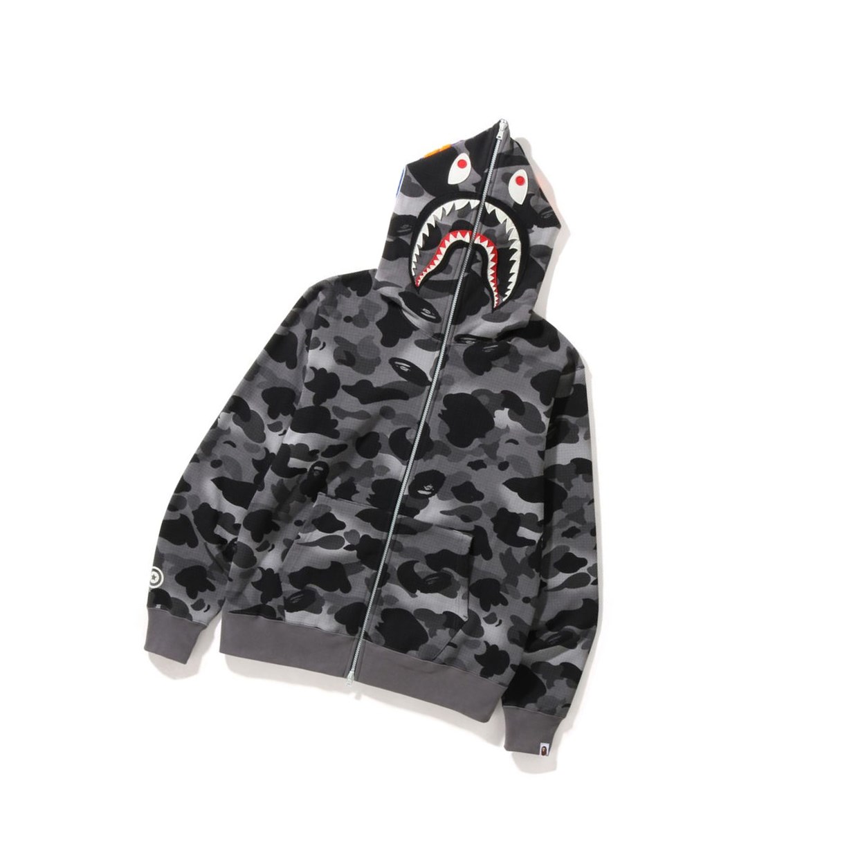 Black A BATHING APE Grid Camo Shark Full Zip Throughs Men\'s Hoodie | JU6487019