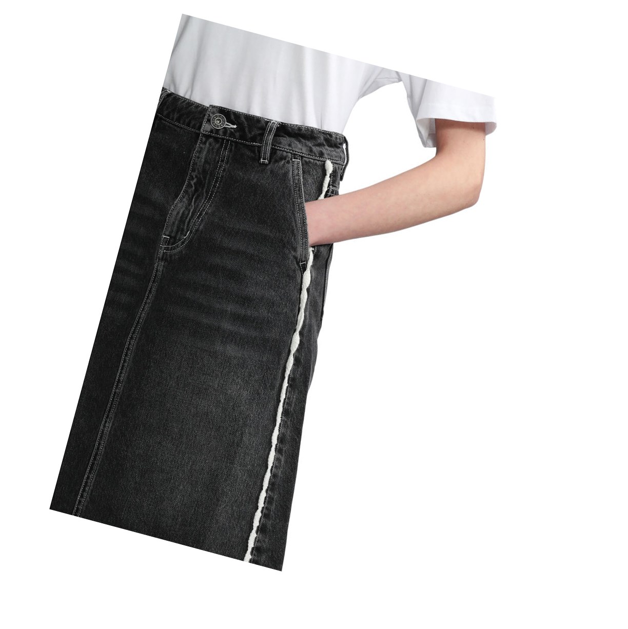 Black A BATHING APE High-waisted Denim Knee Length Women's Skirts | KI2109358