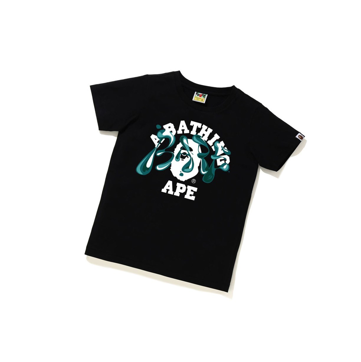 Black A BATHING APE Marble Camo Liquid College Tee Short Sleeve Women\'s T Shirts | TJ6350148