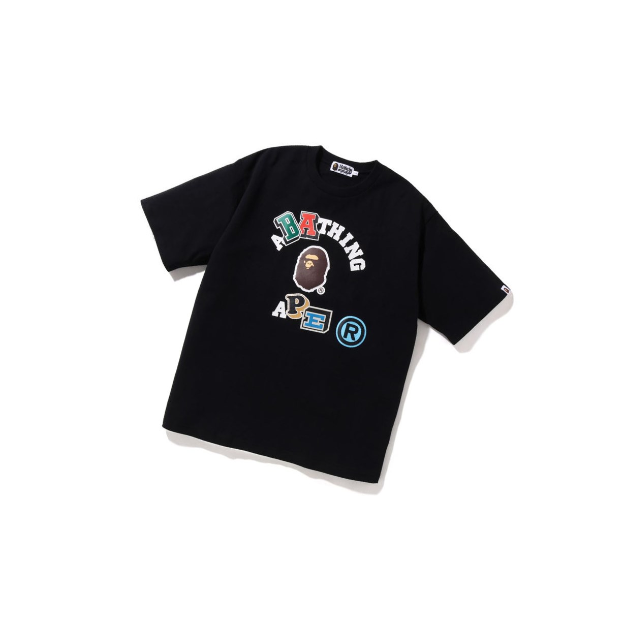 Black A BATHING APE Multi Fonts Relaxed Fit College Tee Short Sleeve Men\'s T Shirts | WK3876192