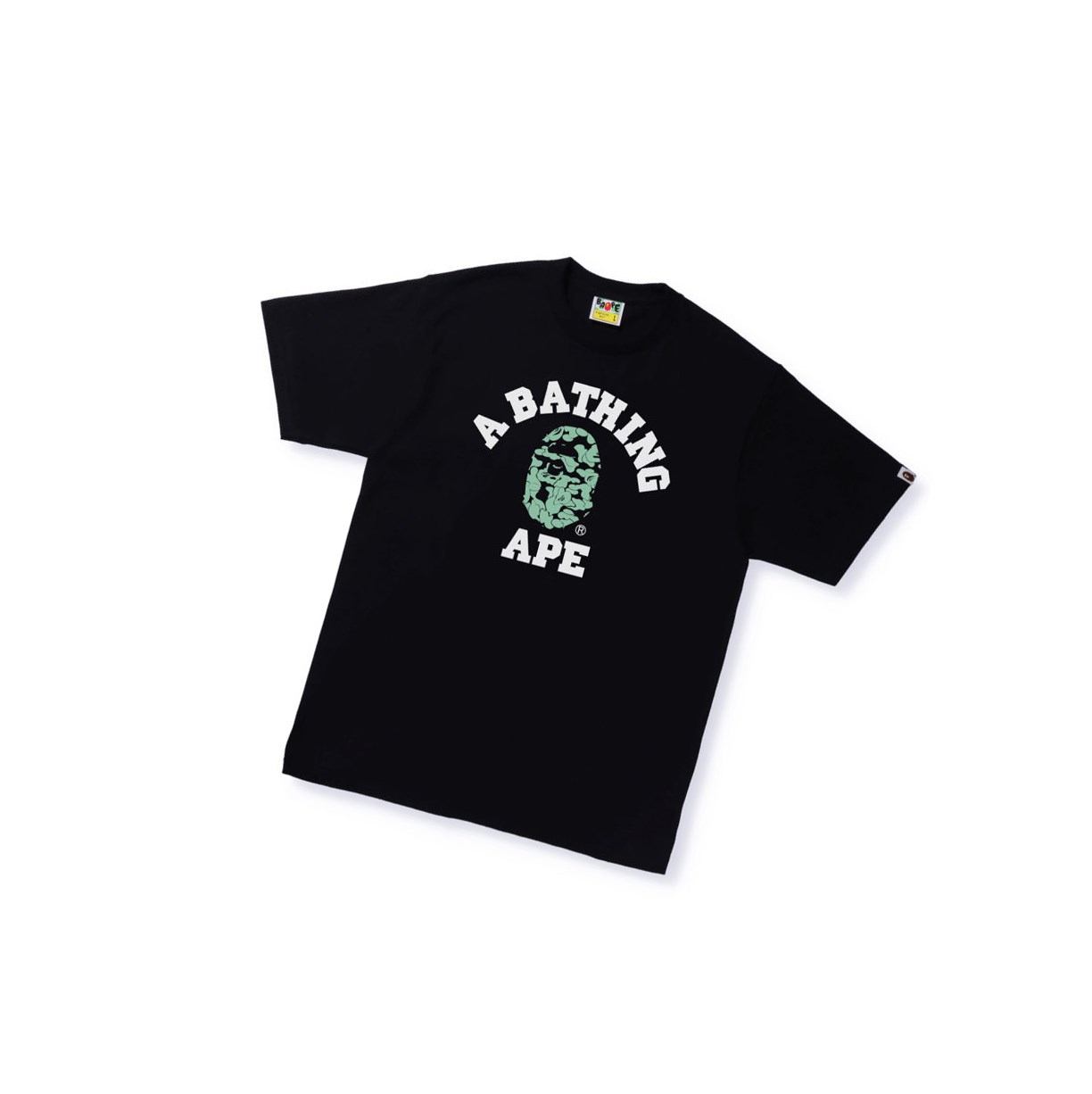 Black A BATHING APE Text Code Camo College Tee Short Sleeve Men\'s T Shirts | OR5406297