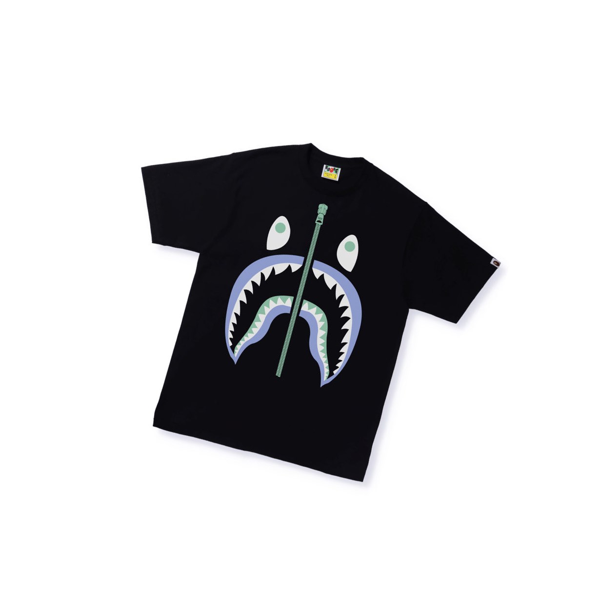 Black A BATHING APE Text Code Camo Shark Tee Short Sleeve Men\'s T Shirts | LE3420986