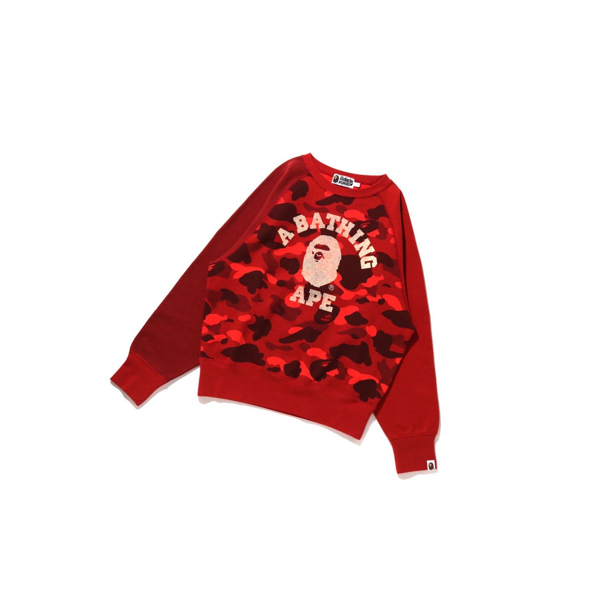 Bright Red A BATHING APE College Crazy Color Camo Raglan Crewneck Women\'s Sweatshirts | FE4691507