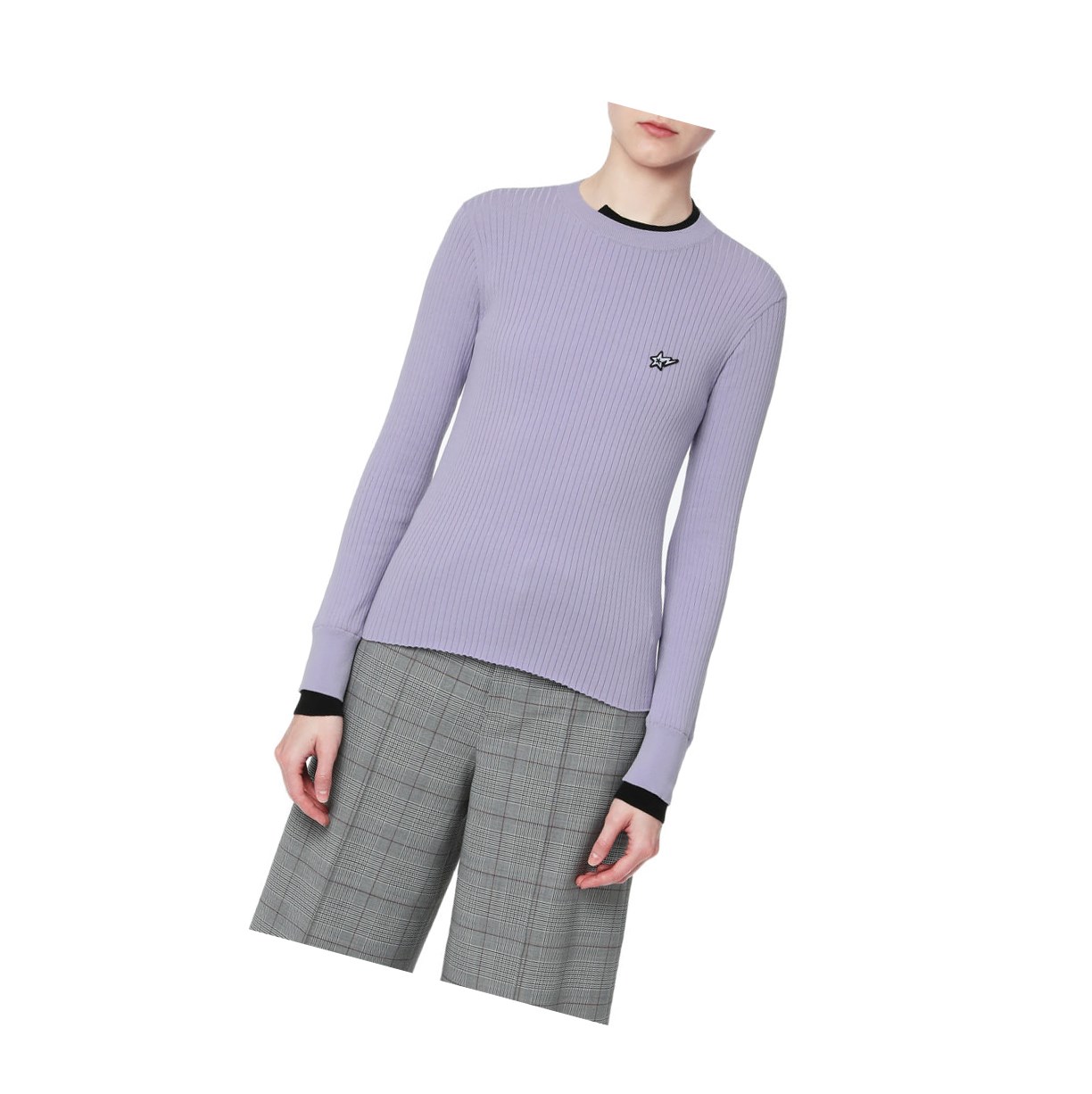 Lilac A BATHING APE Contrast Ribbed Sweater Crew Neck Knitwear Women's Blouse | EB0924573