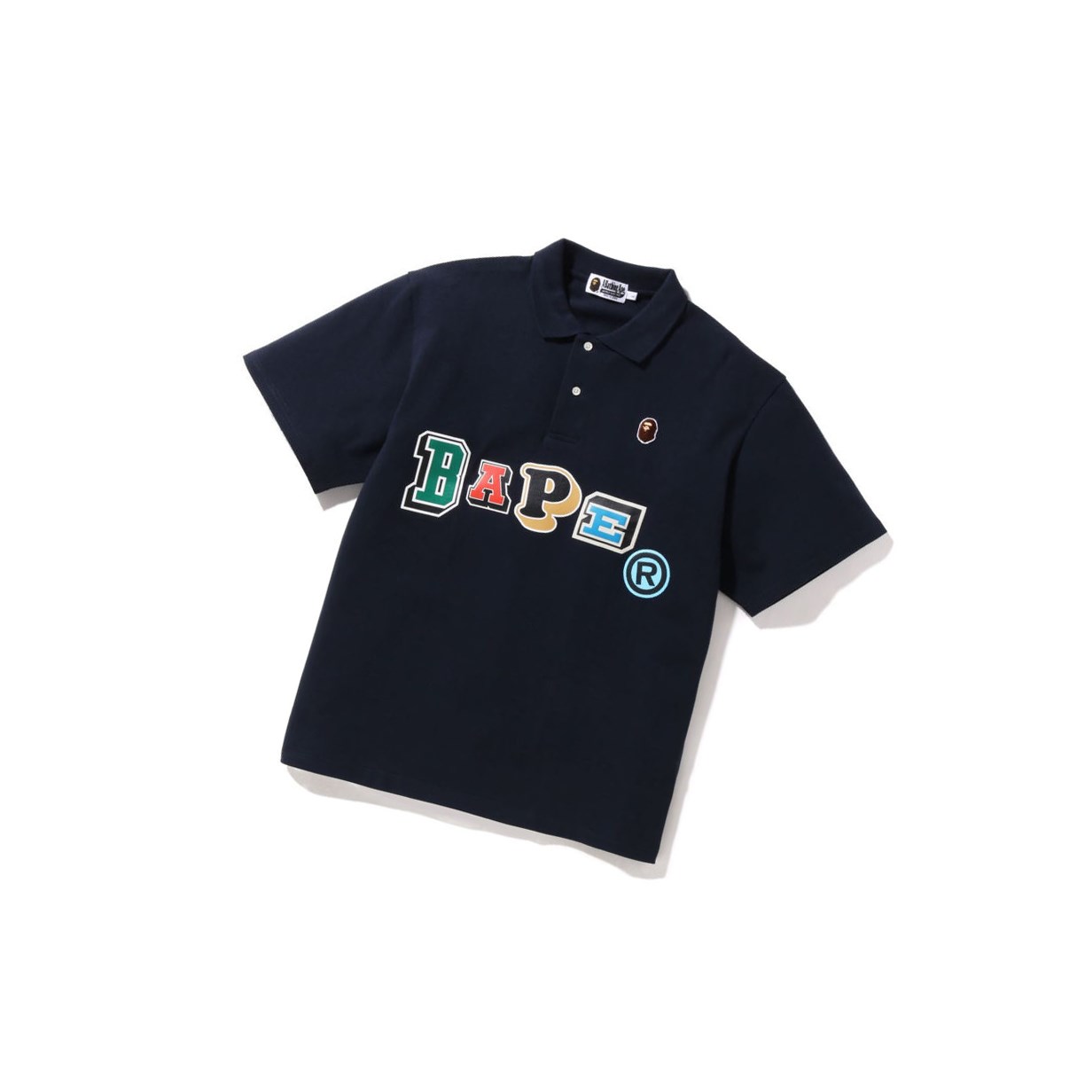 Navy Blue A BATHING APE Multi Fonts Relaxed Fit Short Sleeve Men\'s Polo | NY1082476