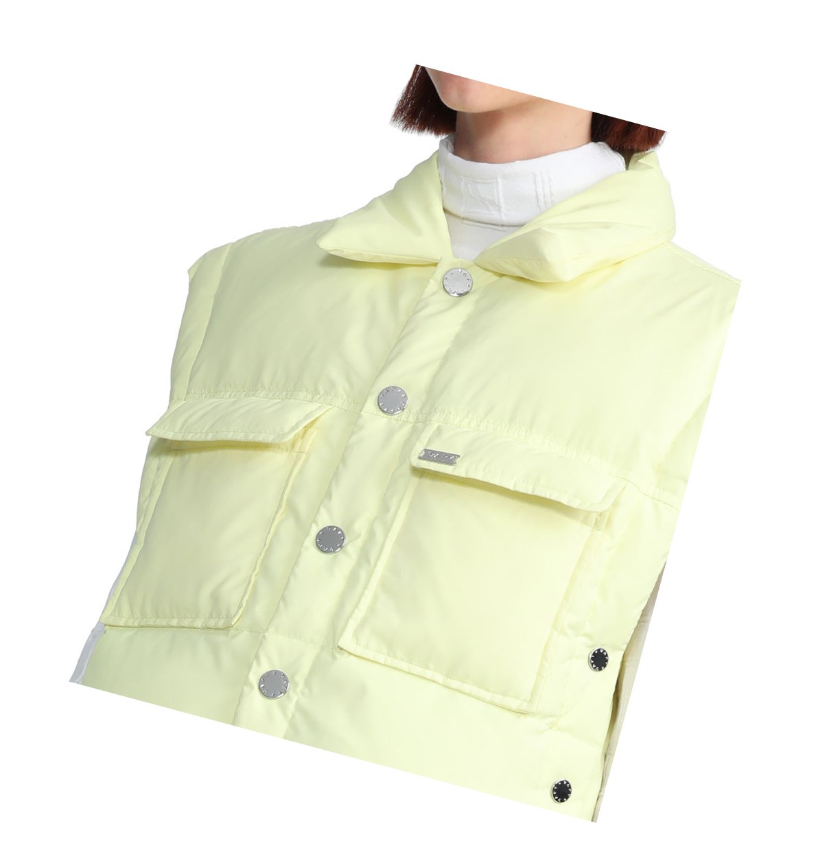 Pastel Yellow A BATHING APE Buttoned Cropped Women's Down Jackets | EQ4702815