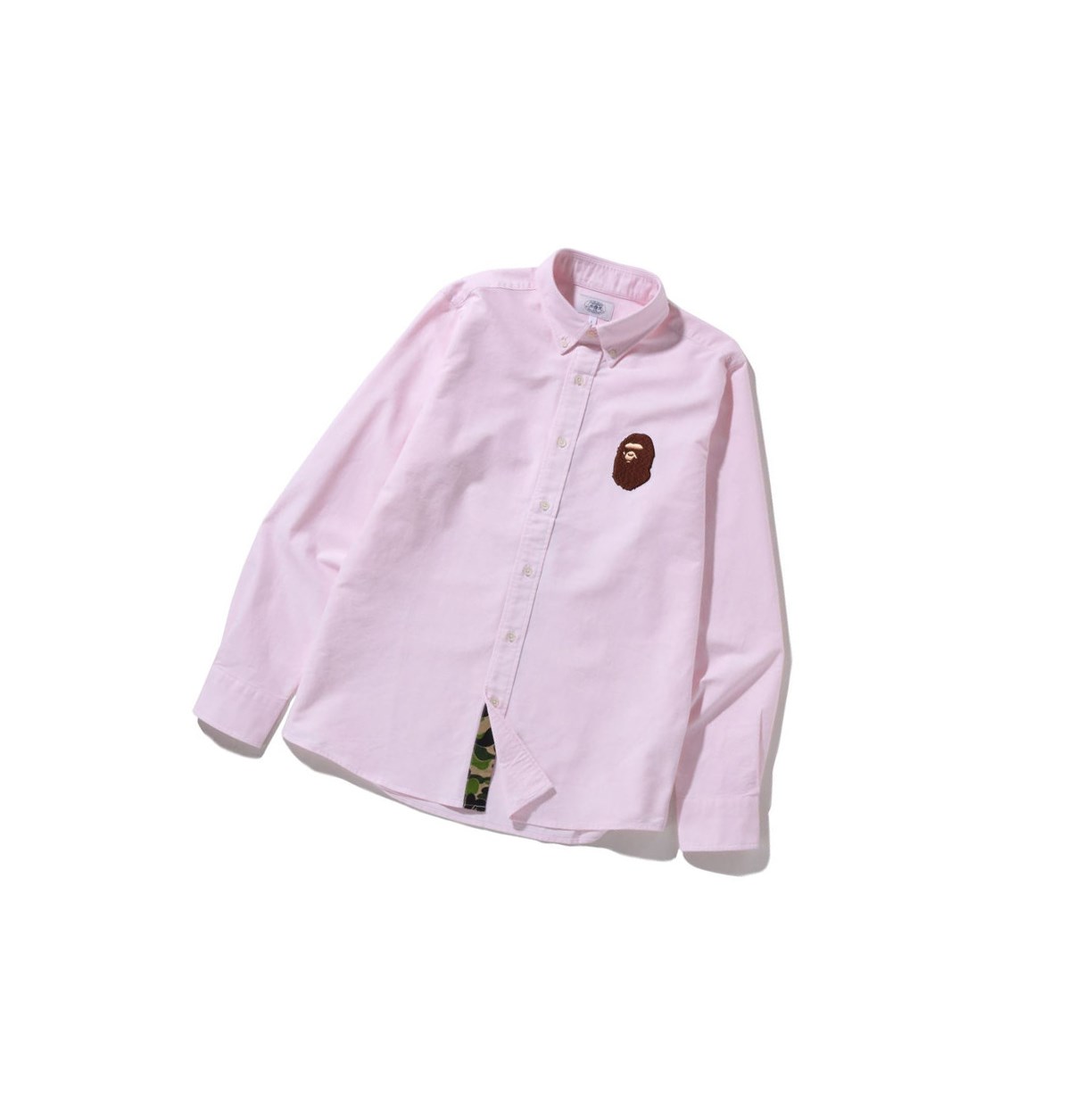 Pink A BATHING APE Large Ape Head Oxford Bd Long Sleeve Men\'s Shirts | TK5972140