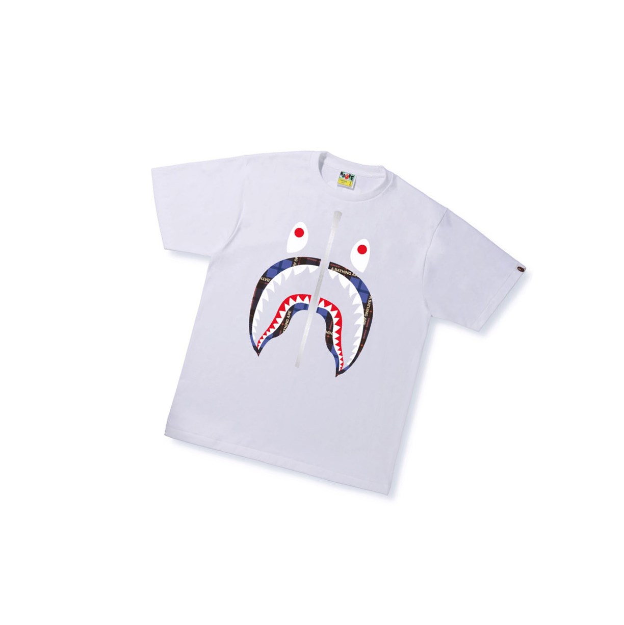 White A BATHING APE Bape Logo Check Shark Tee Short Sleeve Men\'s T Shirts | EV5083971