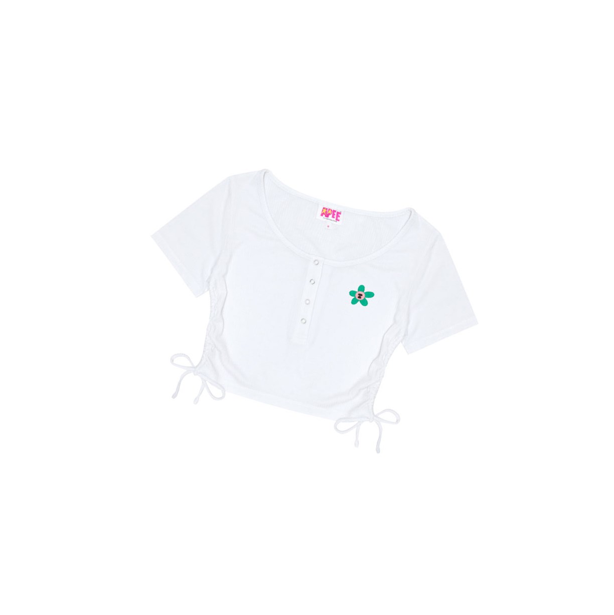 White A BATHING APE Logo Drawstring Cropped Top Short Sleeve Blouse Women\'s Blouse | RE2978640